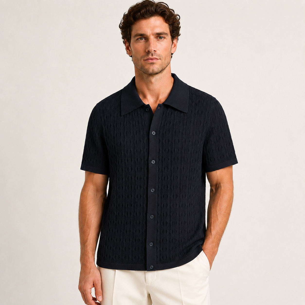 The Riviera Knit Button Up